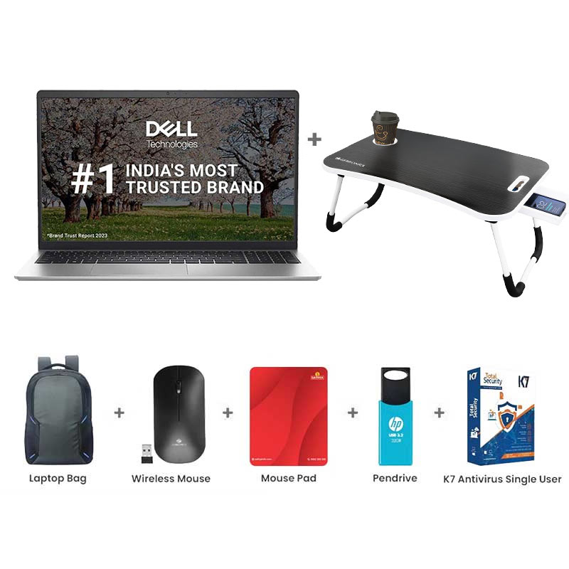Picture of Dell Inspiron 3530 - 13th Gen Intel Core i3-1305U 15.6" (39.62cm) Thin & Light Laptop (8GB/ 512GB SSD/ Full HD Display/ Windows 11 Home/ MS Office/ 1 Year Warranty/ Platinum Silver/ 1.62kg) with Laptop Table + Laptop Bag + Wireless Mouse + Mouse Pad + Pendrive + K7 Antivirus Single User